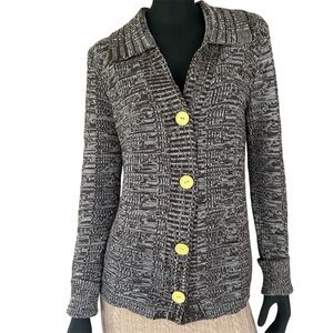 Vintage Knit Cardigan Sweater Brown White Neutral Marled Button-up 1970s